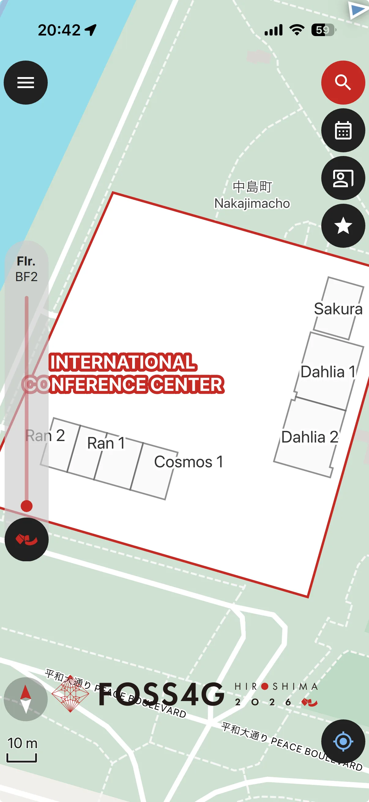 QField showing the International Conference Center Hiroshima floor plan